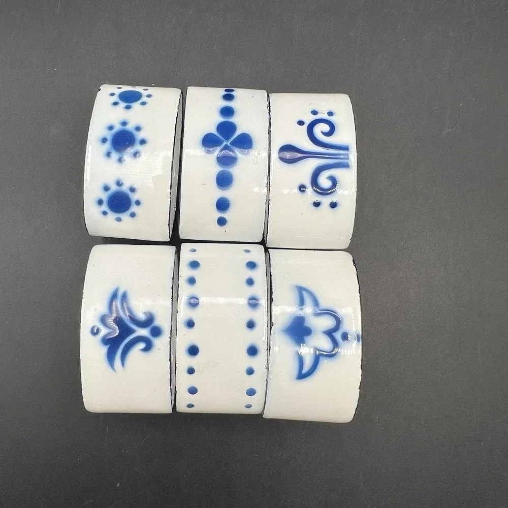 IKEA Heder Swedish Blue White Enamel Napkin Rings Set of 6 Katarina Brieditis